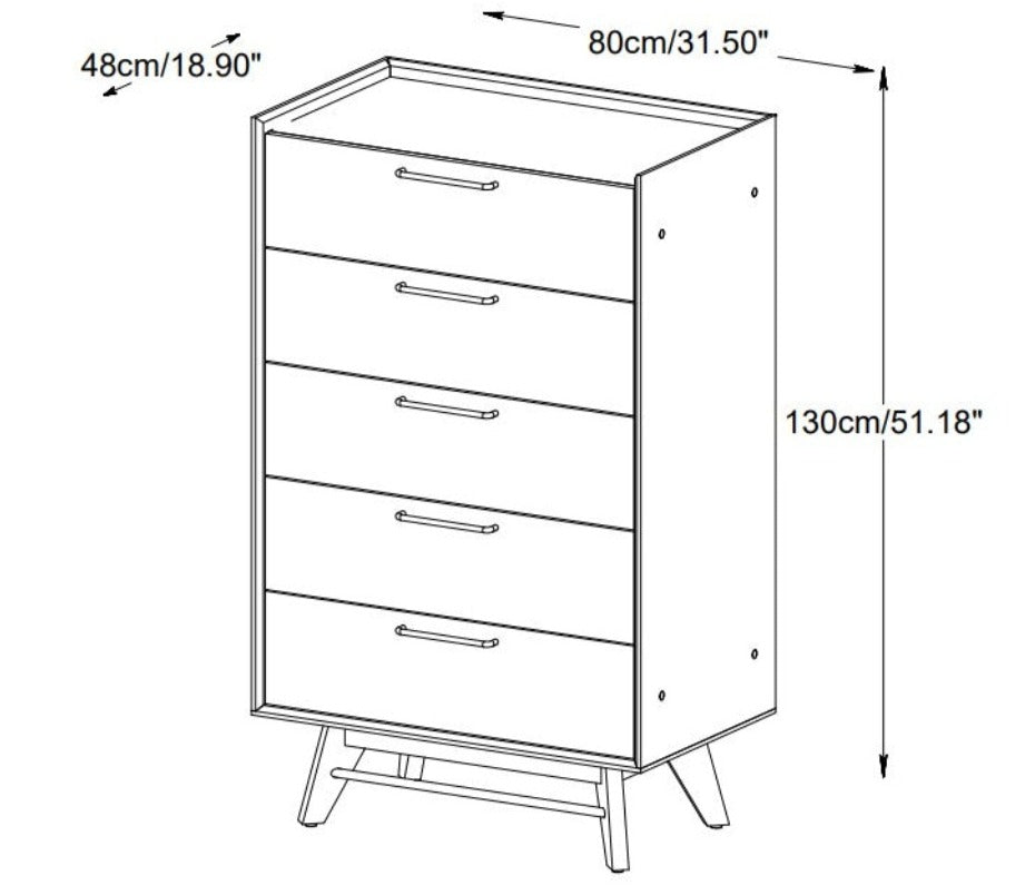 Denali 5 Drawer High Chest Acacia Wood